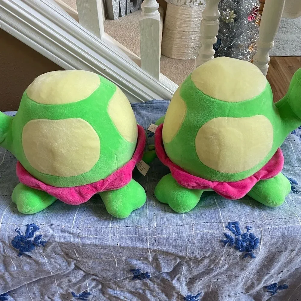 2 Adorable Plush Turtles Pink and Green